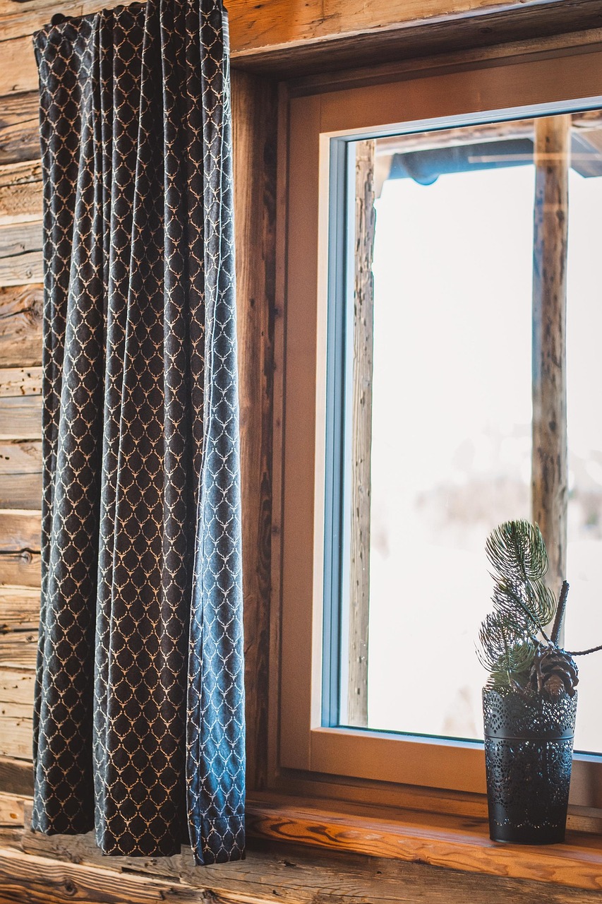 window, wooden windows, curtain, window sill